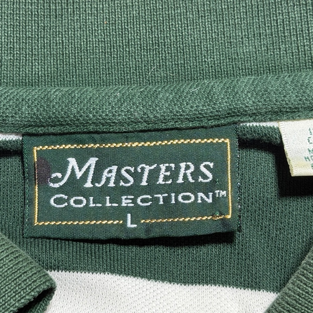 Vintage Masters Collection Golf Polo Mens L Green White Striped Cotton 90s Logo - Picture 8 of 13